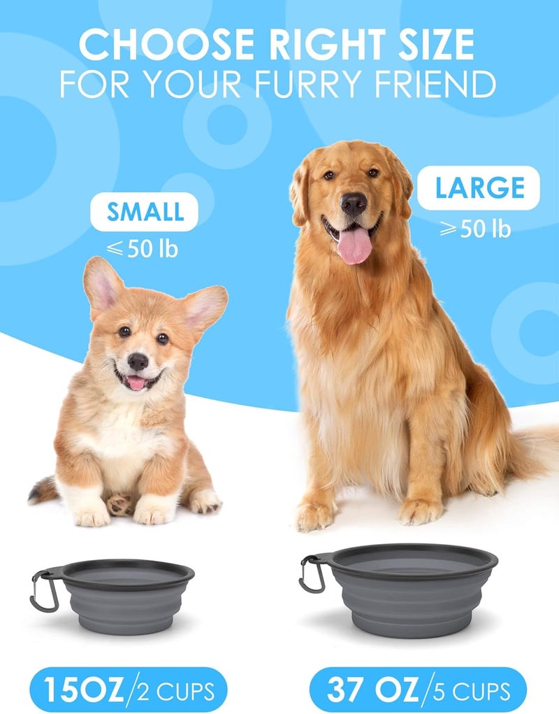 AONKEY Collapsible Dog Bowls with Bottle Carrier, 2 Pack Travel Dog Water Bowl Upgraded Carabiner, One-Piece Molded Rim No Fall Off or Crack, Foldable Silicone Portable for Pets Walking Hiking 37oz - Image 5